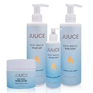 JUUCE Body Breeze Pakke - Intimate Wash + Shower Gel + Body Scrub + Body Lotion (Værdi 576,-) - Nyheder